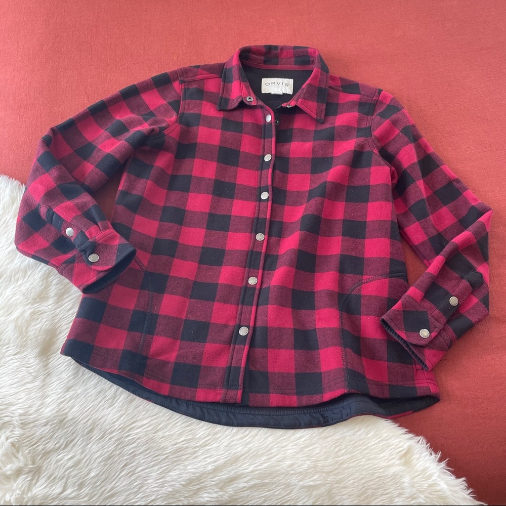 Orvis Buffalo plaid fleece lined flannel Shacket L